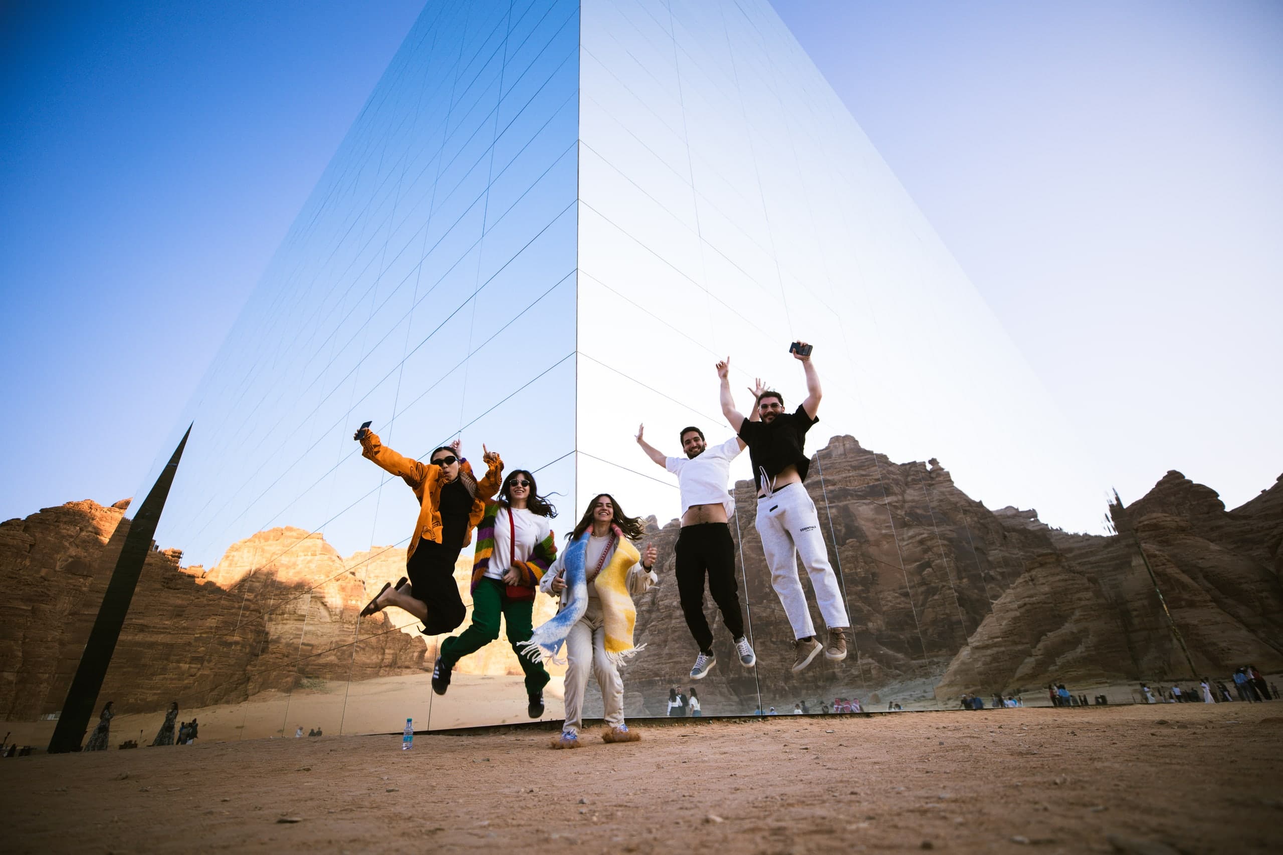A group moment from the university students' trip across Saudi Arabia